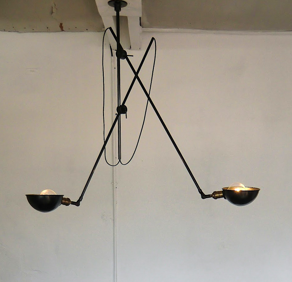 Two-arm adjustable length light chandelier